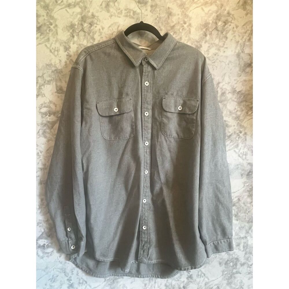 Tommy‎ Bahama Relax Men's XL Gray Flannel Button-Up Shirt Long Sleeve